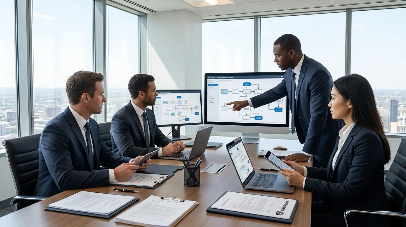 Equipe jurídica definindo regras de acesso ao certificado A1 de cada sócio.